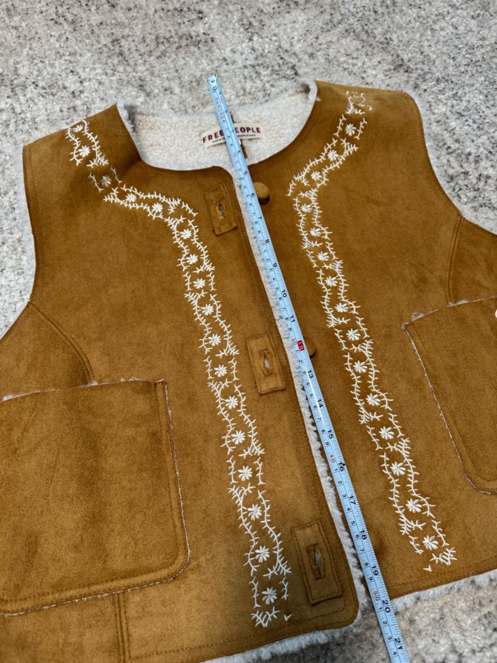 Free People Camel Suede Embroidered Shearling Vest - Picture 3 of 5